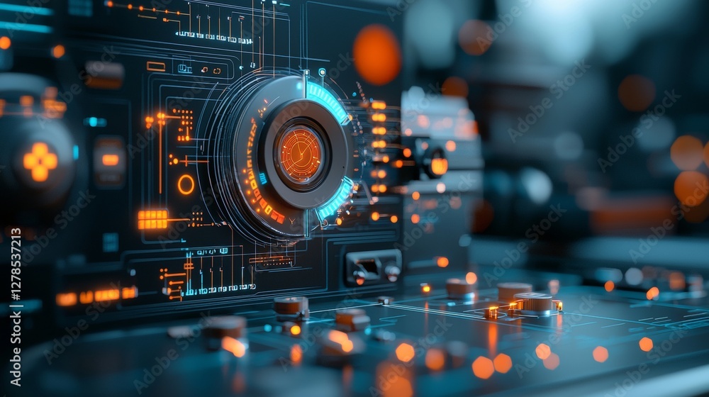 Poster innovative technological interface digital workspace graphic design futuristic environment close-up 