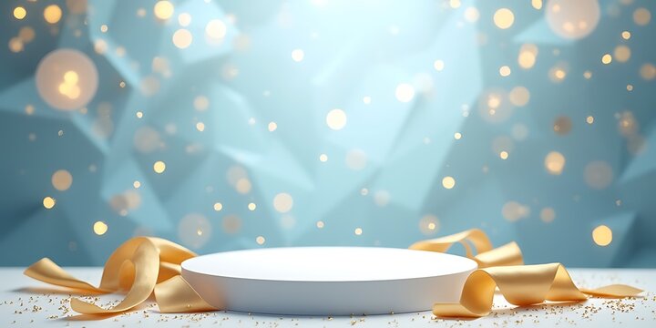 white podium gold ribbon confetti product elegant