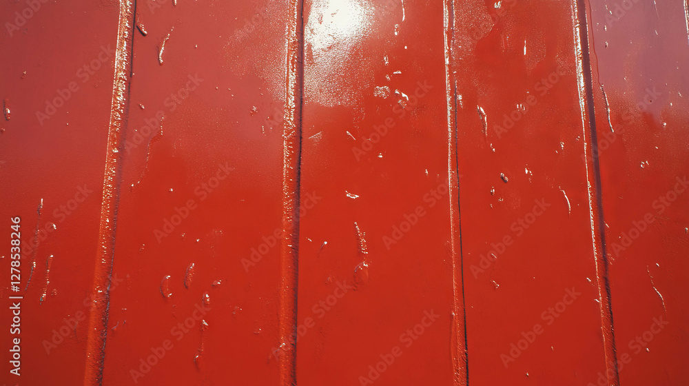 Poster glossy red clay wall texture with natural light reflections for background or design