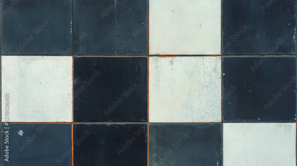 Poster geometric pattern of white and grey tiles with mixed texture