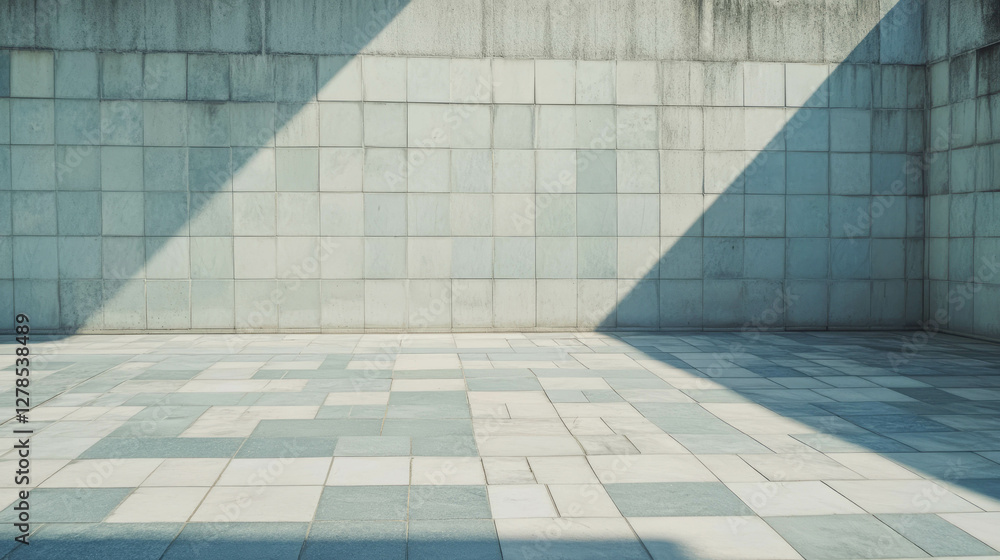 Poster abstract composition of white and grey textured tiles with geometric shadows