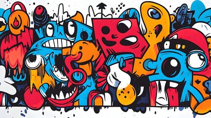 Vibrant Graffiti Inspired Abstract with Playful Cartoon Monsters