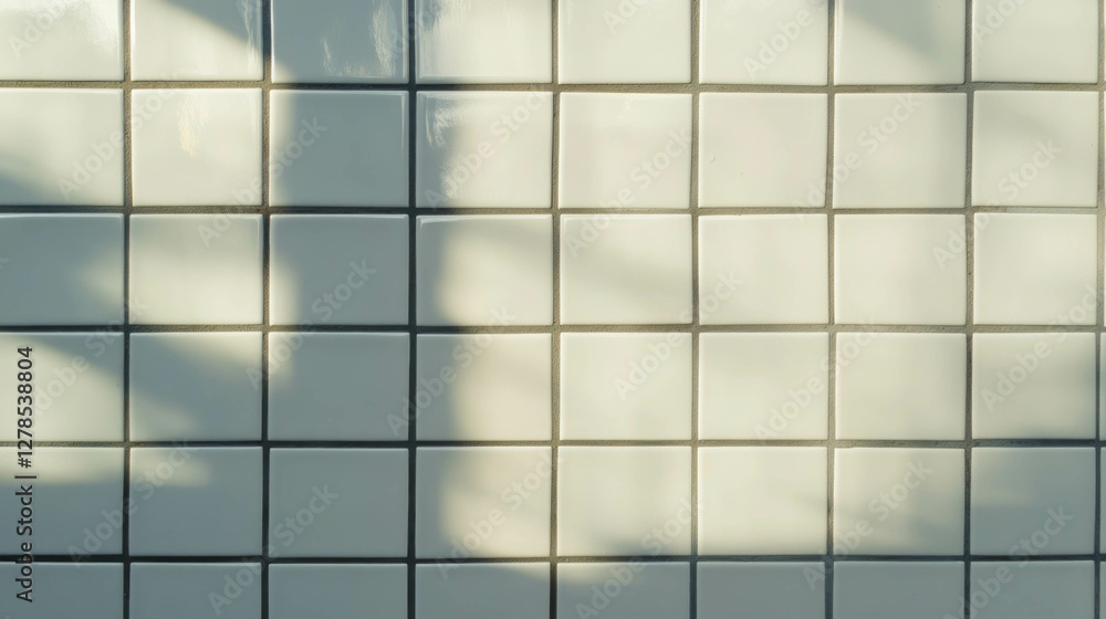 Poster modern interior design with white square tiles and dark grey grout for stylish spaces