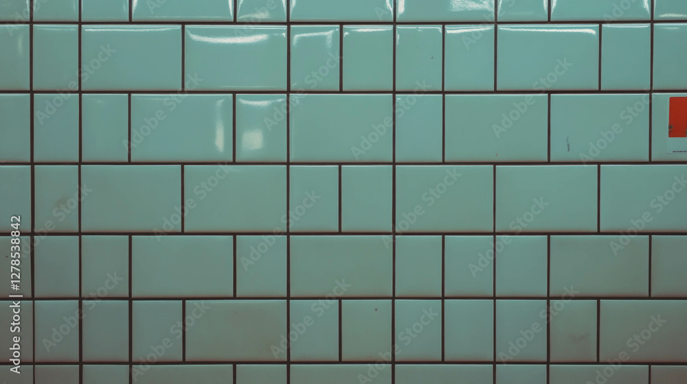 Poster geometric pattern of white square tiles with dark grey grout for interior design or background