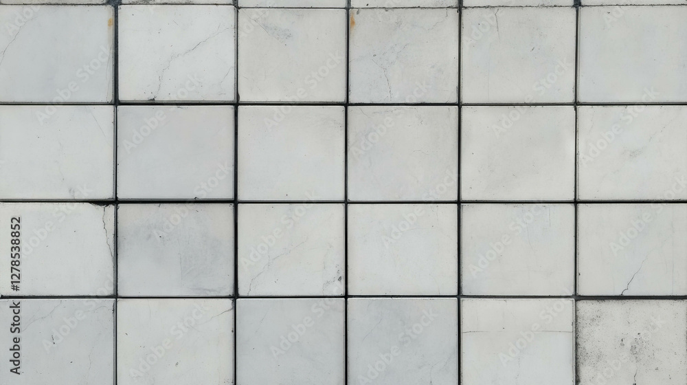 Poster Minimalist design with white square tiles and dark grey grout for architecture and interior concepts
