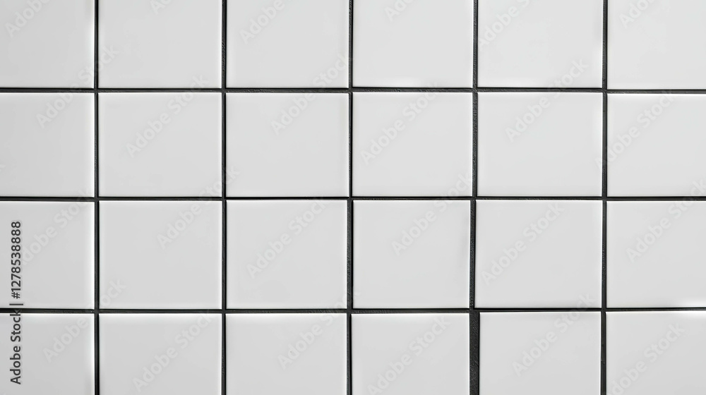 Poster pattern of white square tiles with dark grey grout for interior design and architectural backgrounds