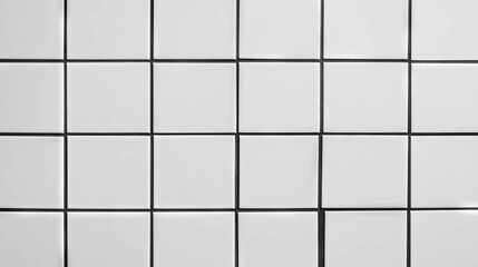 Pattern of white square tiles with dark grey grout for interior design and architectural backgrounds