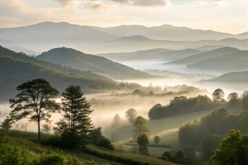 Obraz premium Misty Mountain Sunrise