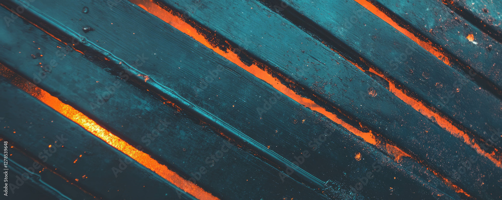 Poster abstract texture of wide rough matte stripes with uneven surface in dark blue and orange design
