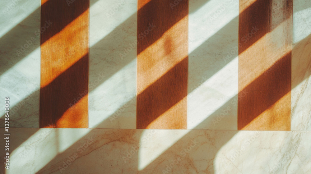 Poster Abstract composition of wood and marble geometric patterns with light and shadow