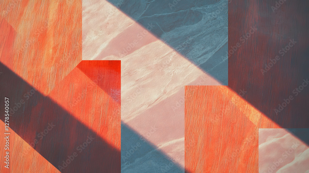 Poster abstract composition with wood and marble geometric patterns