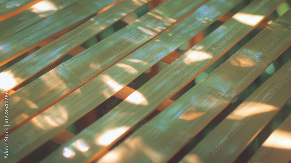 Poster woven bamboo panel texture with sunlit patterns for natural design projects