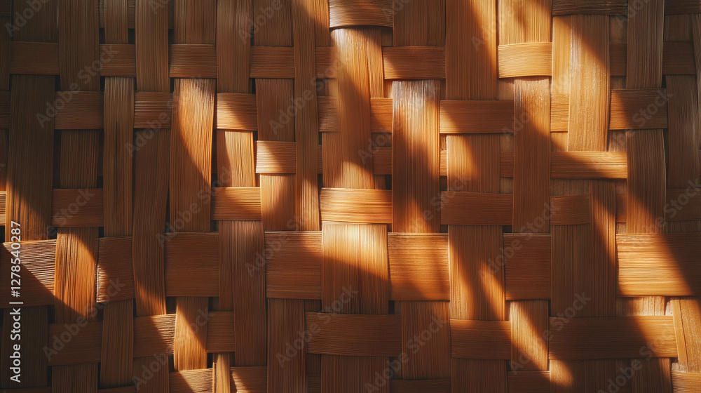 Poster woven bamboo panels with subtle texture and natural light patterns