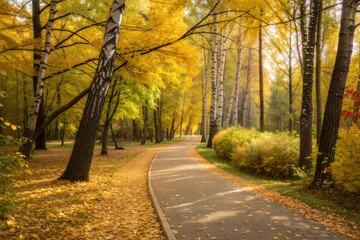 Obraz premium Autumn Path in Golden Forest