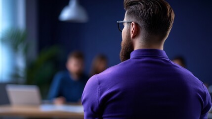 Fototapeta premium Bearded professional leading meeting with diverse team members