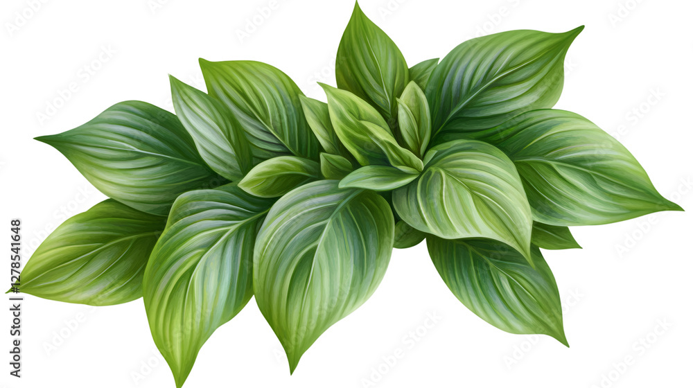 Poster verdant green foliage clustered together, creating organic composition with transparent backdrop, en