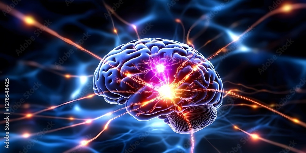 Poster illuminated brain neural connections digital artwork dark background abstract conceptual visualizati
