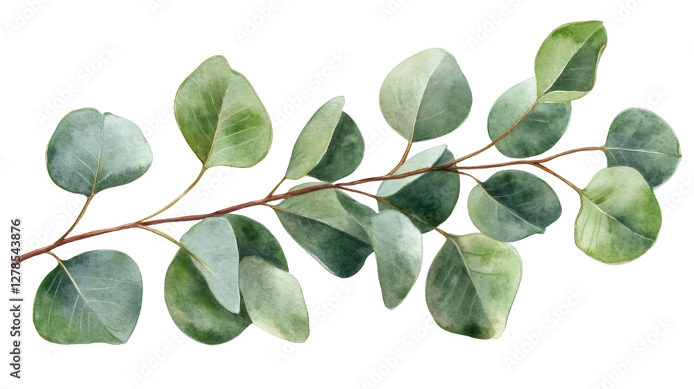 Poster Eucalyptus branch displaying verdant leaves against transparent backdrop, offering clean botanical design element for creative compositions