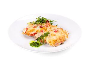 White plate filled with various food types on white