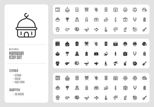 Ramadan Icon Set with Outline Style