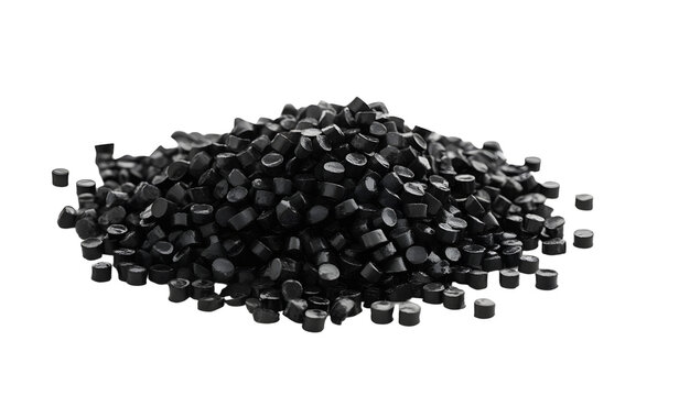 Pile of black plastic granules isolated on white