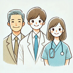 Fototapeta premium 福祉、医療従事者の人物のイラスト素材／医者／看護師／上半身／バストアップ