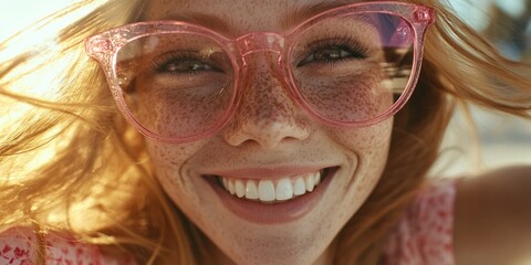 Woman with Pink Sunglasses