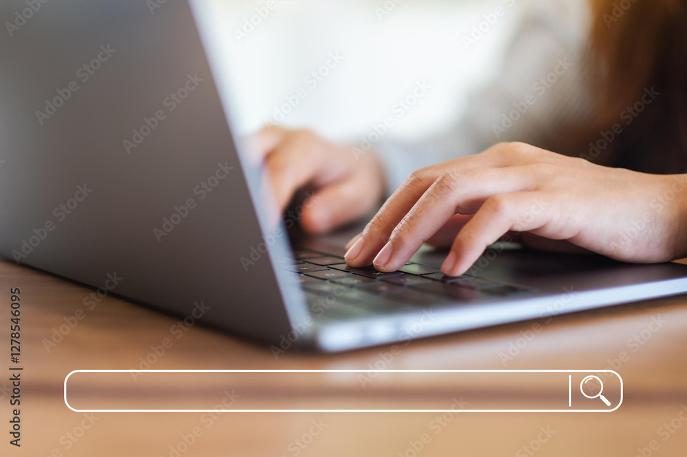 Fototapete searching browsing internet data information with blank search bar. search engine optimization seo n