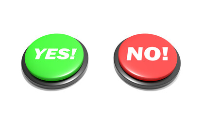 Green Yes and Red No Decision Buttons - 3D Render Illustration