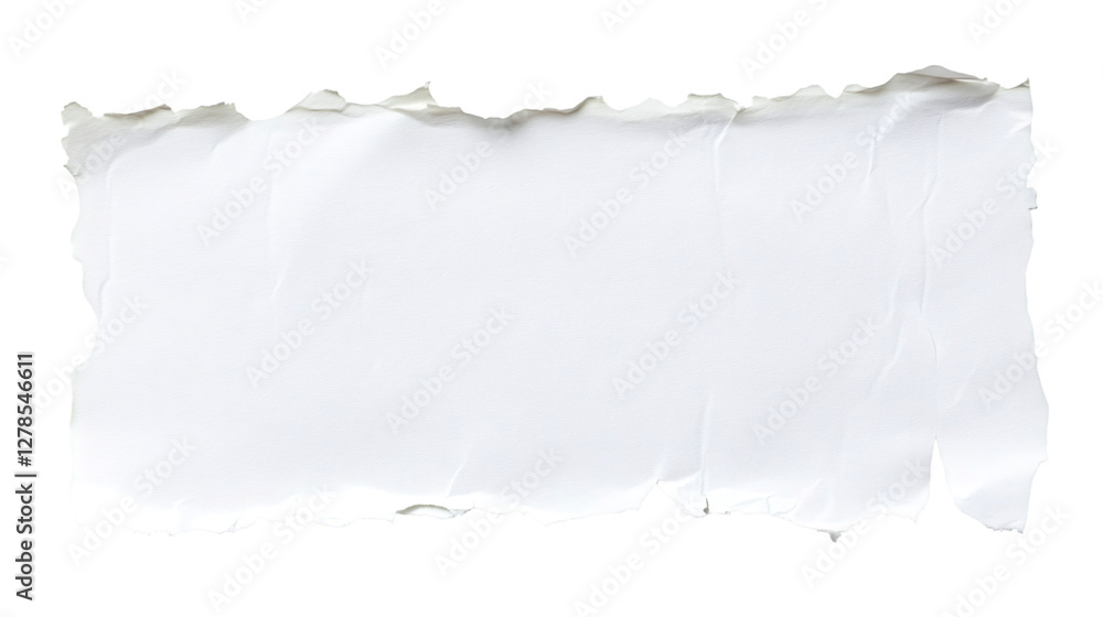 Poster horizontal blank ripped paper with torn edges, isolated on transparent background, ready for your me
