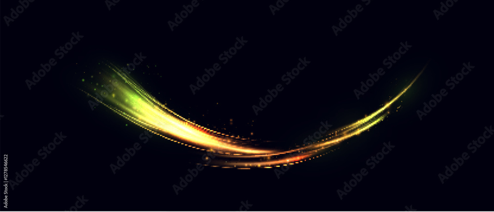 Poster magic glow. light effect sparkles along a curved path, glittering with a shiny magical textured shim