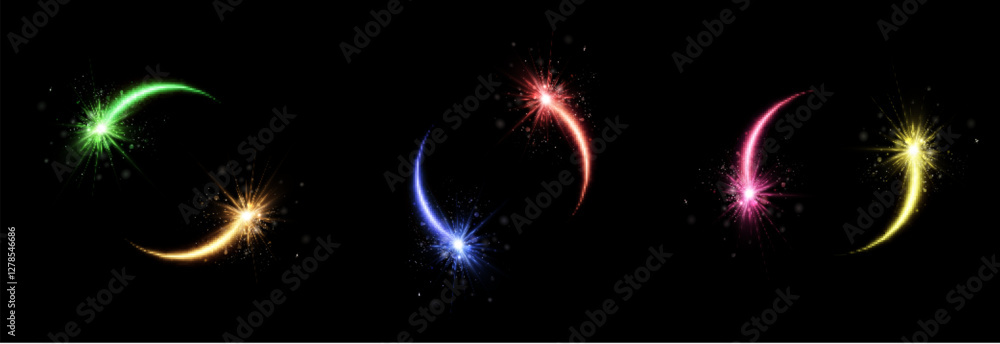 Aufkleber bright magic light effect of bright comet glow. glowing ring circle star dust, shiny sparkles magic 