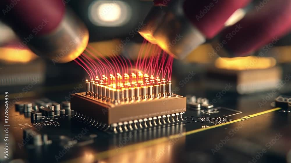 Aufkleber precision engineering: a close-up showcases a state-of-the-art circuit board under rigorous testing,