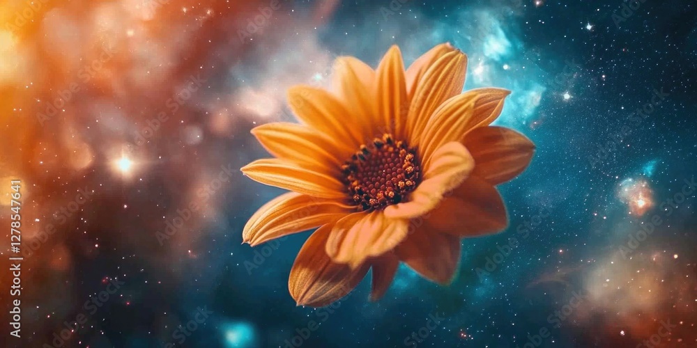 Wall mural yellow flower in galaxy