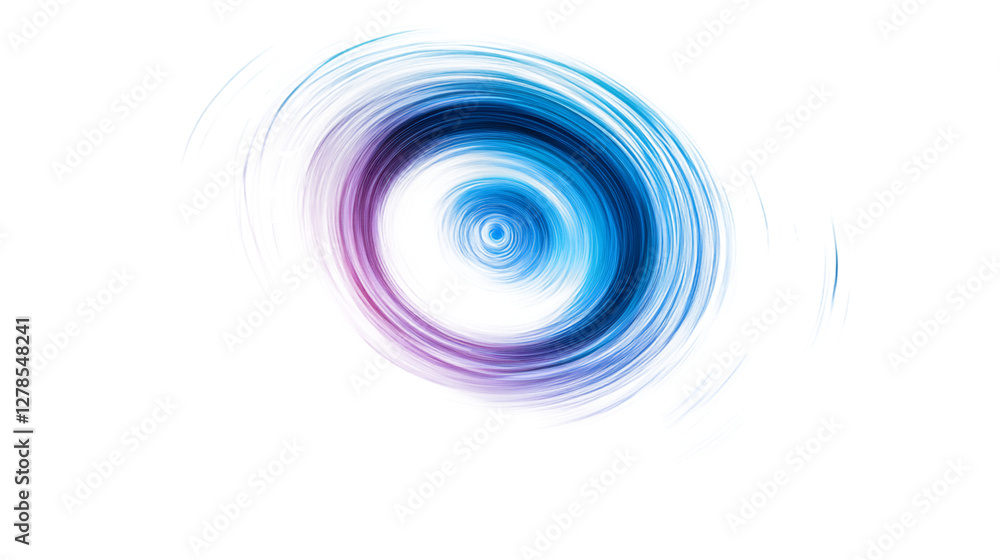 Poster Vibrant blue-purple light spiraling into mesmerizing digital vortex, creating dynamic abstract visual effect on transparent background