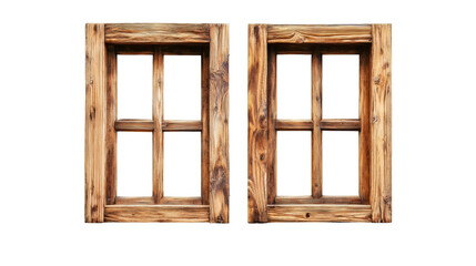 Two old wooden windows isolated on transparent background, adding a rustic charm to any design project