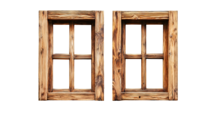 Two old wooden windows isolated on transparent background, adding a rustic charm to any design project