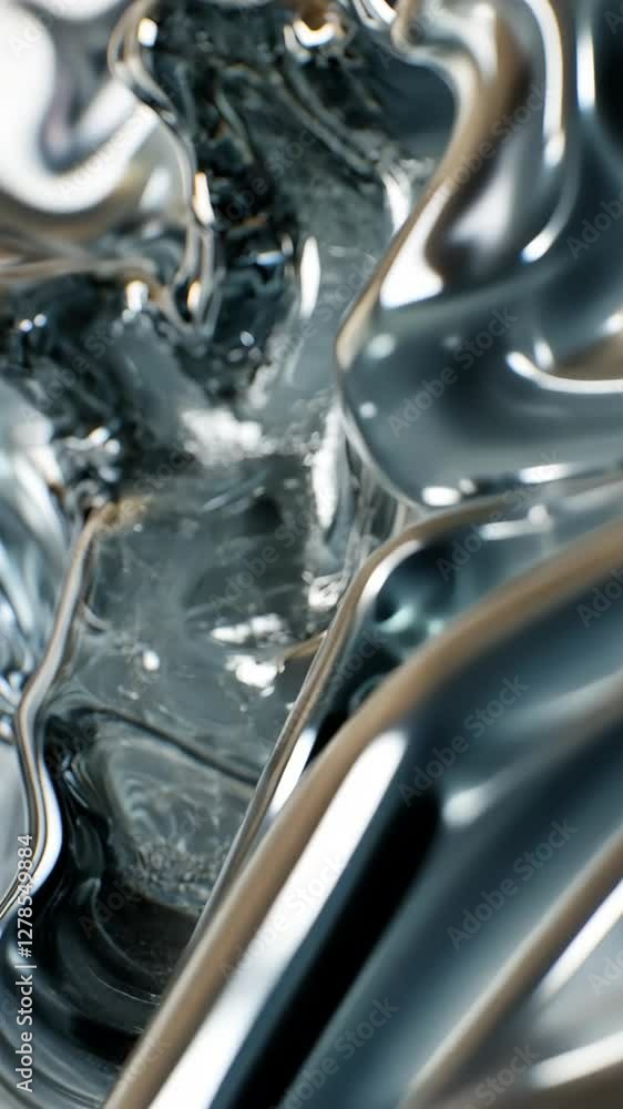 Poster dynamic interplay of metal and liquid textures in an abstract composition