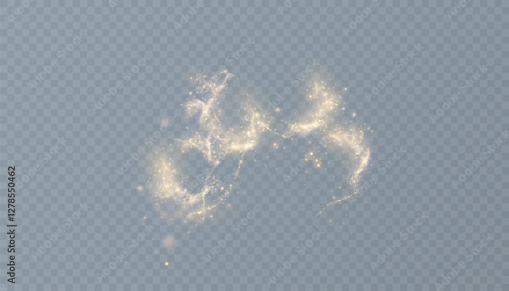 Poster magic golden swirl for web design and decoration. golden magic comet with many sparkling bright shim