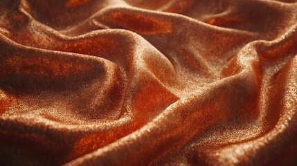 Luxurious orange fabric draping elegantly with rich texture in warm indoor lighting