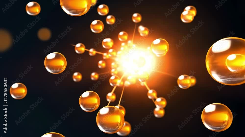 Poster abstract molecular structure: an abstract depiction of molecular structures with glowing golden sphe