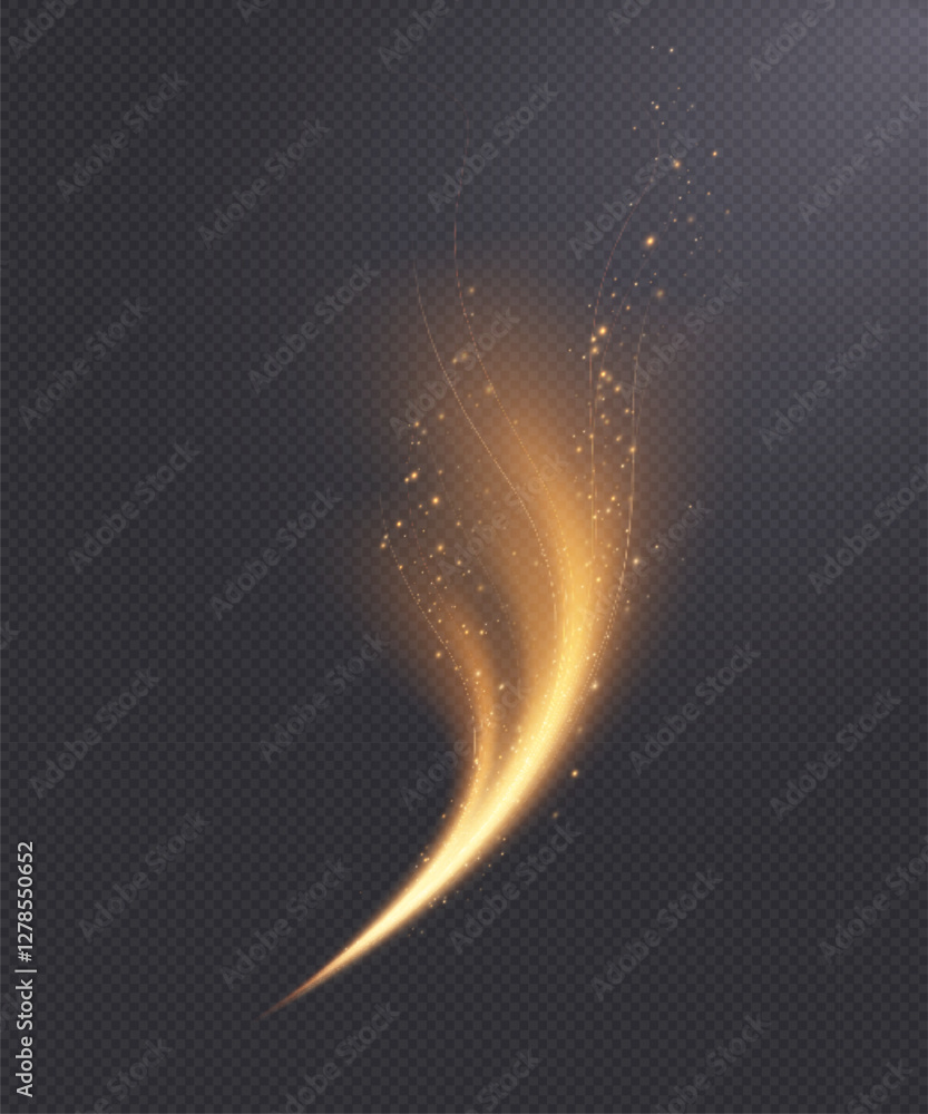 Poster magic golden swirl for web design and decoration. golden magic comet with many sparkling bright shim