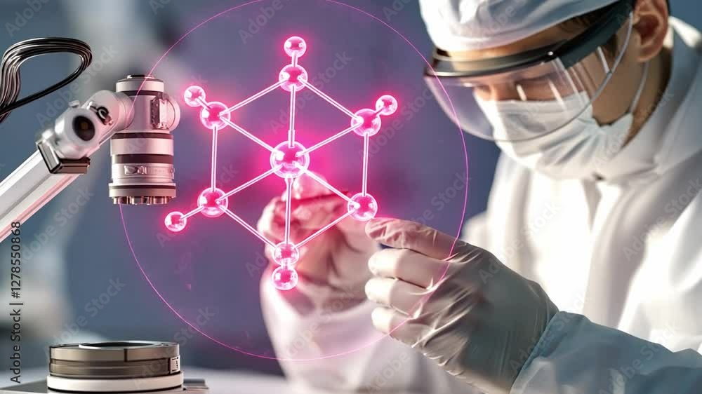 Poster innovation in science: a scientist in a sterile lab environment conducts research with advanced tech