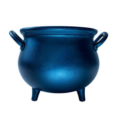 Mystical blue cauldron isolated on black background for witchcraft theme