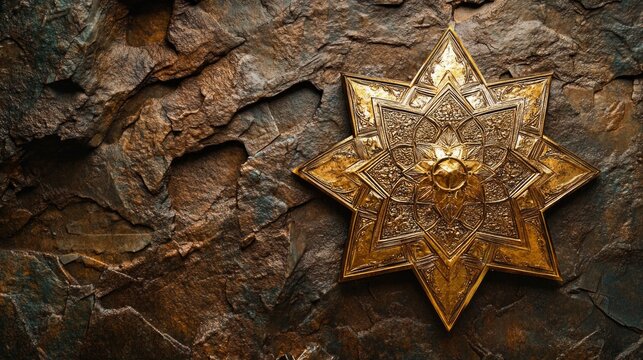 Ornate Gold Star on Dark Stone Background
