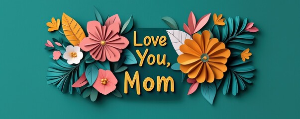 A vibrant floral arrangement with the words "Love You, Mom" in yellow, celebrating affection and appreciation for mothers.