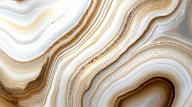 Abstract background of swirling beige, white, and brown agate textures. Intricate wavy patterns create a luxurious, organic feel. High resolution
