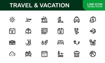 Vacation and Travel Icon Collection. High-Quality Icons for Trip Planning, Exploration, and Travel Experiences