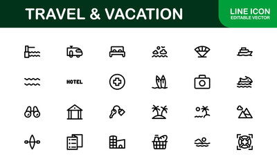 Vacation and Travel Icon Collection. High-Quality Icons for Trip Planning, Exploration, and Travel Experiences