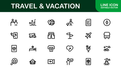Vacation and Travel Icon Collection. High-Quality Icons for Trip Planning, Exploration, and Travel Experiences